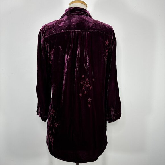 NWT JOHNNY WAS Roberta Velvet Smock Shirt Womens Sz L Merlot Embroidered Blouse - Picture 9 of 15